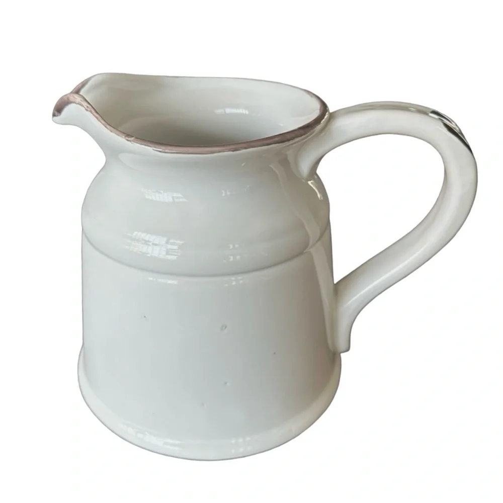 LA DOLCE VITA Ceramic Pitcher Jug 8” Turino Collection Ivory Speckled